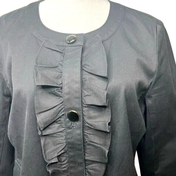 Talbots Womens Black Ruffle Front Blazer Jacket Size 8 - Picture 6 of 11